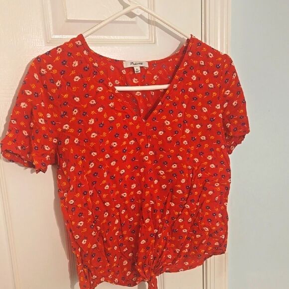 Madewell Red Blouse with Tie Front and Fitted Style - Picture 1 of 3